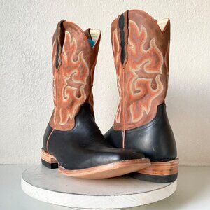 Lane Capitan LUBBOCK Mens Black Cowboy Boots 10 D Western Square Toe Brown Top